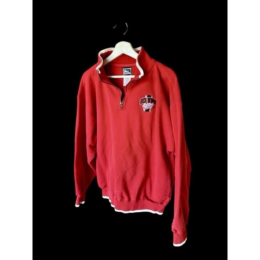 Pro Player Vintage Detroit Red Wings‎ 1/4 Zip Pullover Cotton Sz XL Distressed